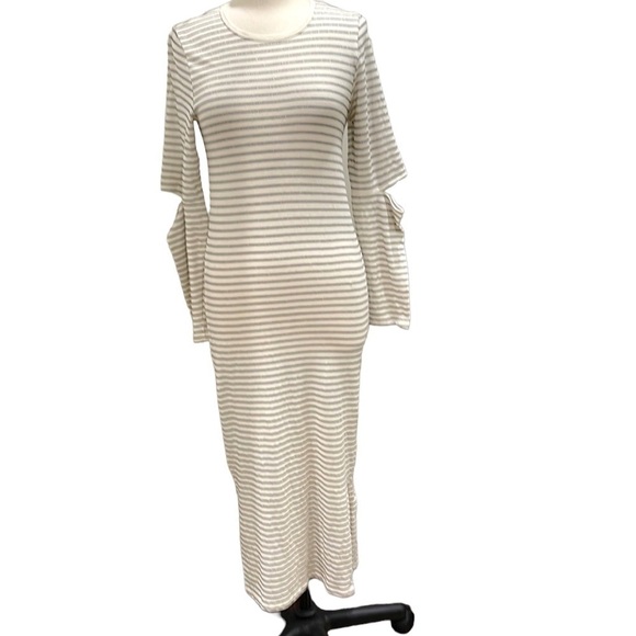 Current Elliott The Quince Dress Metallic Stripe Midi T Shirt Dress SZ L 3 - Picture 3 of 8